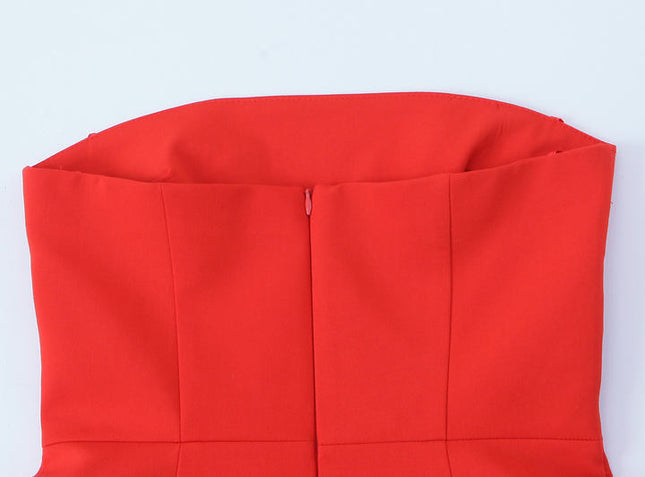 Strapless Red Color Zipper Fly Hot Sale Casual Fashion Mini Dress for Women