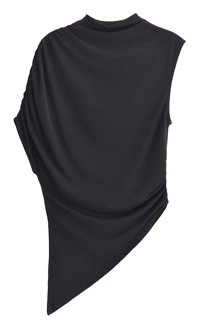3 Colorway Solid Color Sleeveless Crew Neck Asymmetrical Design Casual Fashion Tops Blouse for Women