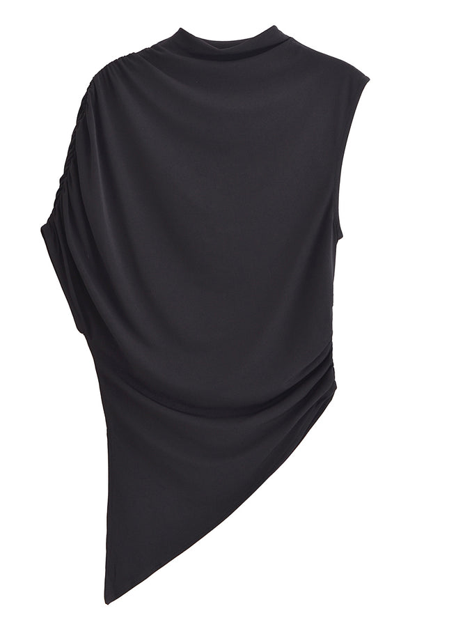 3 Colorway Solid Color Sleeveless Crew Neck Asymmetrical Design Casual Fashion Tops Blouse for Women
