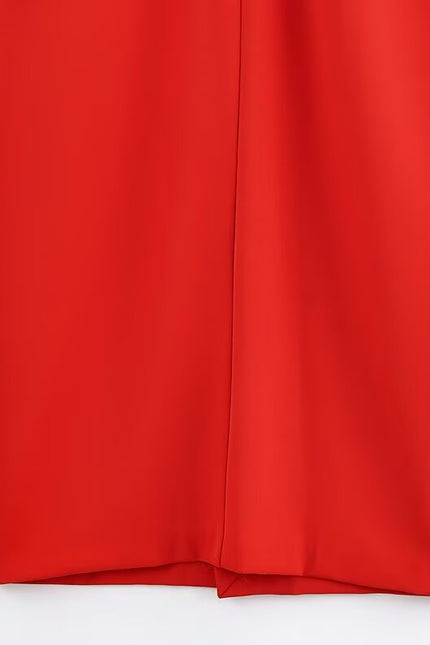 V Neck Red Color Short Sleeve Casual Fashion Summer Dress for Women