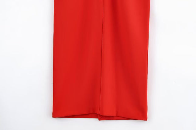 V Neck Red Color Short Sleeve Casual Fashion Summer Dress for Women