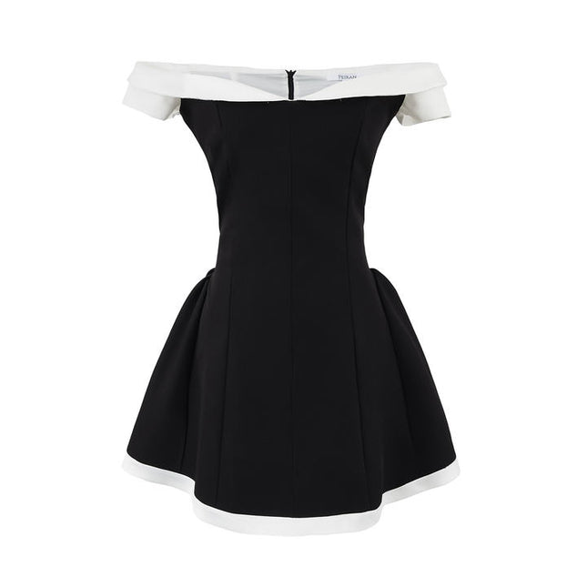Slash Neck Black Color Zipper Fly Short Sleeve Casual Fashion Summer Mini Dress for Women