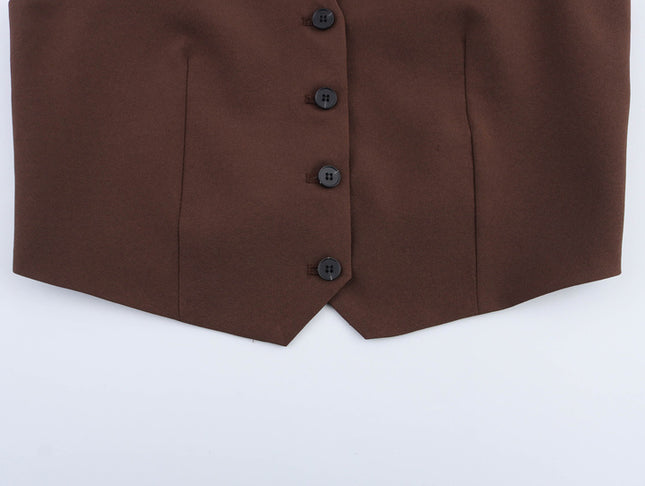V Neck Buttons up Brown Color Hot Sale Casual Fashion Vest Waistcoat for Women
