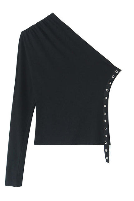 3 Colorway Asymmetrical Design Solid Color Long Sleeve Pleated Casual Fashion Women t Shirt