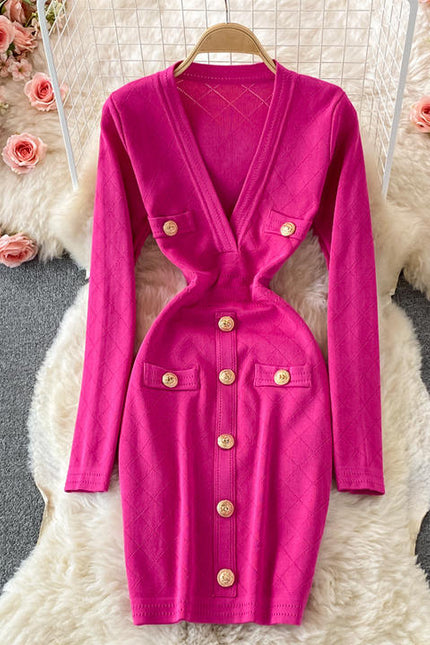 Wholesale Autumn and Winter V Neck Bodycon Elegant Jersey Casual Dresses for Women