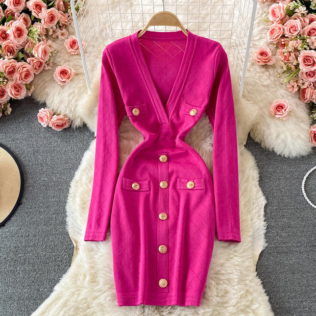 Wholesale Autumn and Winter V Neck Bodycon Elegant Jersey Casual Dresses for Women