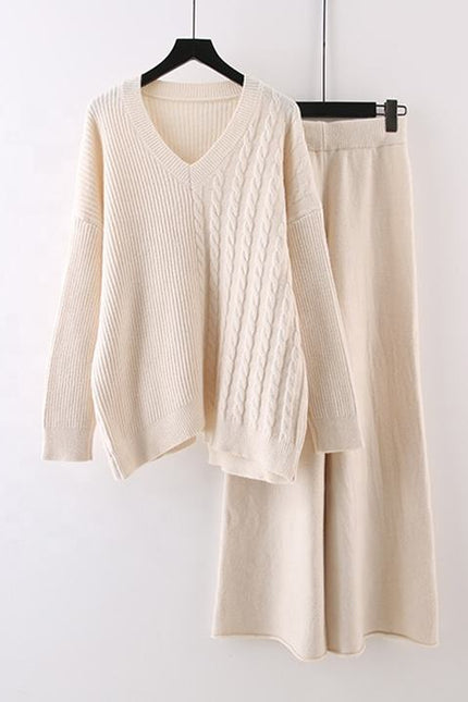 Fall and Winter New Irregular Sweater Set Loose Fashion Knitted Wide Leg Pants Two Piece Set