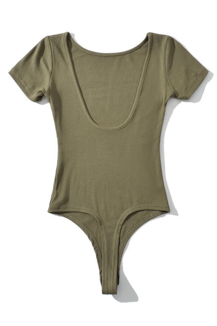 4 Colorway Solid Color Short Sleeve Knitted Crew Neck Back Hollow Out Casual Women Modest One Piece Jumpsuit