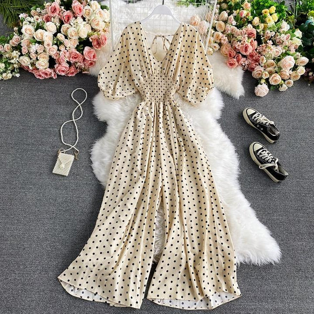 Women Sexy Polka Dot Jumpsuits Romper Thin Ladies Loose Wide Leg Pants Overalls Playsuits Jumpsuits Casual