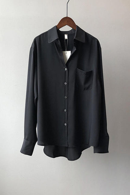 High Quality Spring New Solid Color Simple Long Sleeve Lapel Shirt Female