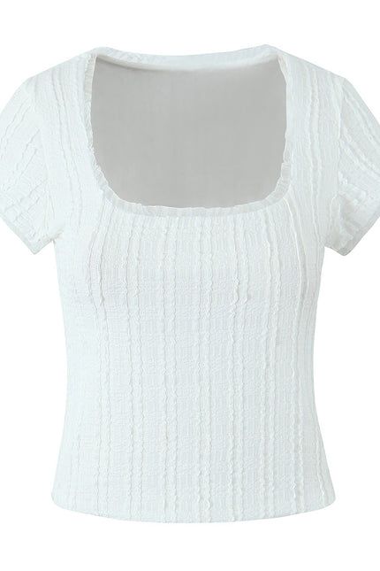 Square Collar White Color Short Sleeve Hot Sale Casual Fashion Summer t Shirt for Women