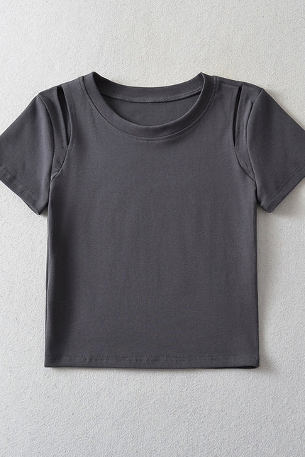 8 Colorway Front Hollow Out Short Sleeve Crew Neck Casual Fashion Women's T-shirt