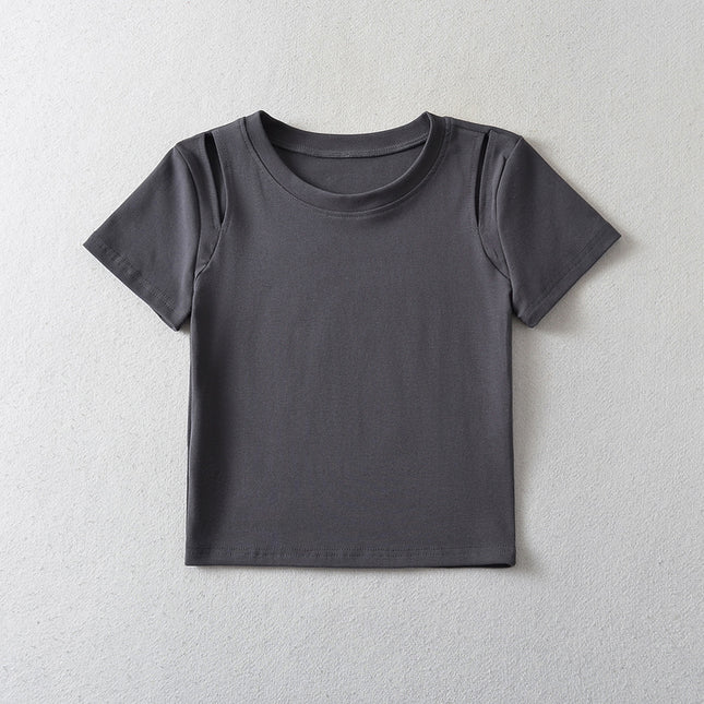 8 Colorway Front Hollow Out Short Sleeve Crew Neck Casual Fashion Women's T-shirt
