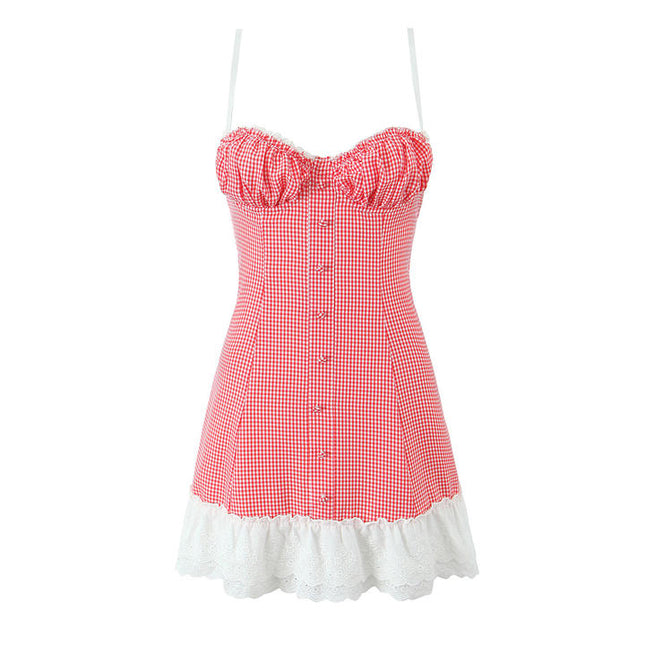 3 Colorway Spaghetti Strap Back Lace up Patchwork Design Casual Fashion Mini slip Dress for Women