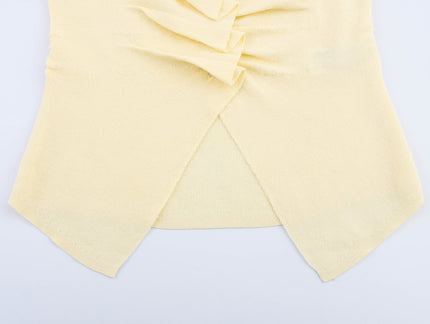 Buttons up Yellow Color Pleated Sleeveless Casual Fashion Women's tank Tops