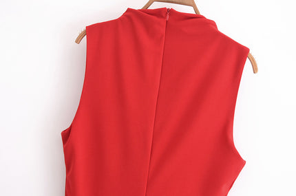 5 Colorway Pleated Sleeveless Solid Color Crew Neck Casual Fashion Summer Long Dress for Women