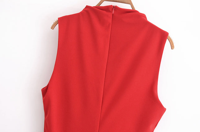 5 Colorway Pleated Sleeveless Solid Color Crew Neck Casual Fashion Summer Long Dress for Women