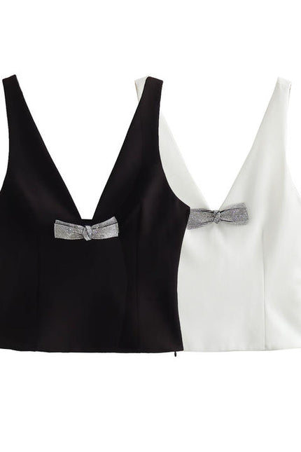 2 Colorway Solid Color Bow Tie Beading Casual Fashion Women's tank Tops