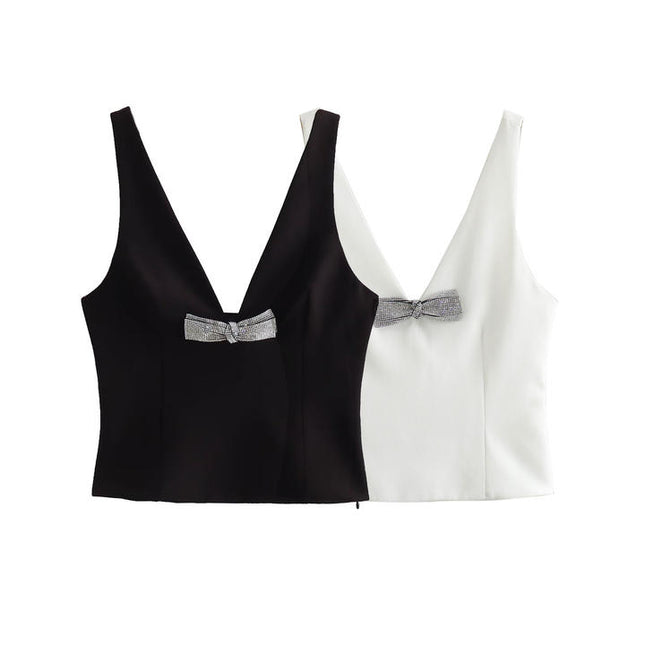 2 Colorway Solid Color Bow Tie Beading Casual Fashion Women's tank Tops