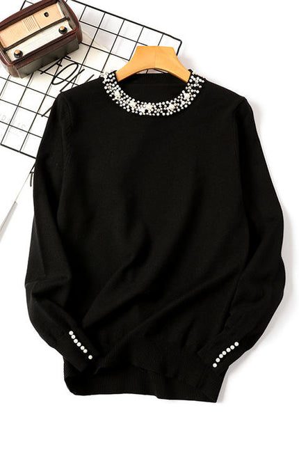 Wholesale New Autumn Winter Beaded Pullover Sweater Women's Round Neck Long-sleeved Sweater Loose Thin Sweater