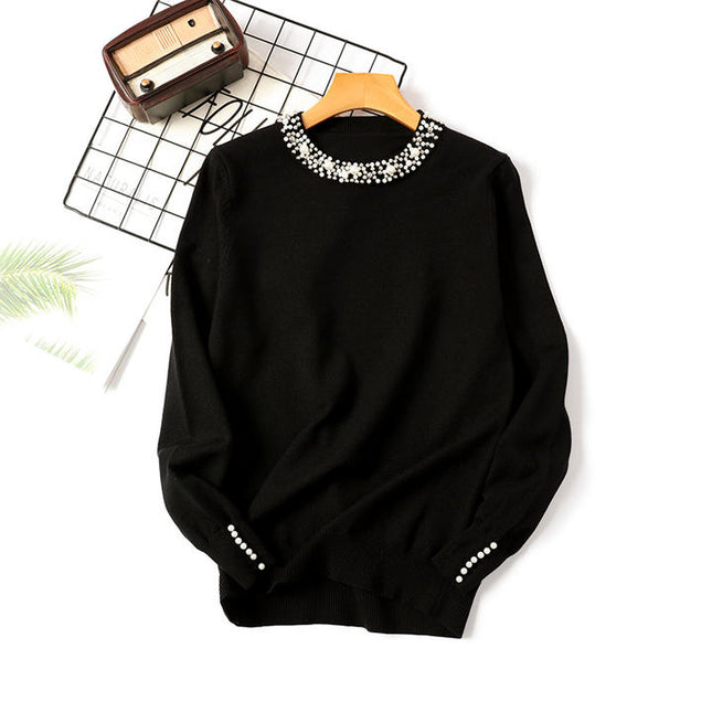 Wholesale New Autumn Winter Beaded Pullover Sweater Women's Round Neck Long-sleeved Sweater Loose Thin Sweater
