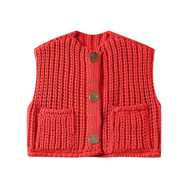 3 Colorway Single Breasted Solid Color v Neck Casual Fashion Sweater Vest for Women