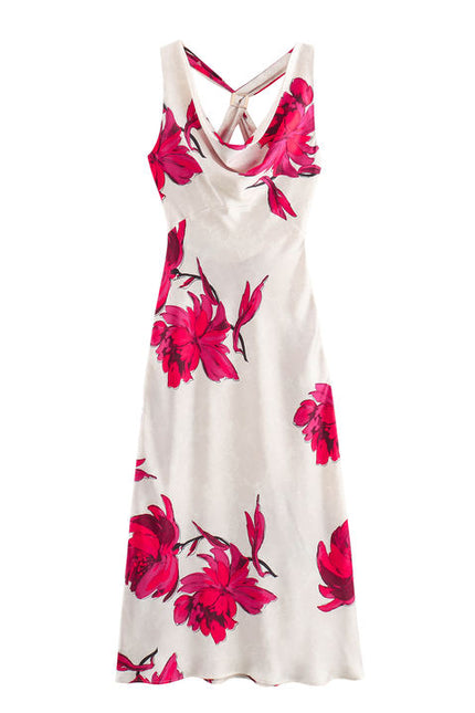 Floral Print Multi Color Shoulder Strap Sleeveless Casual Fashion Summer Dress for Women