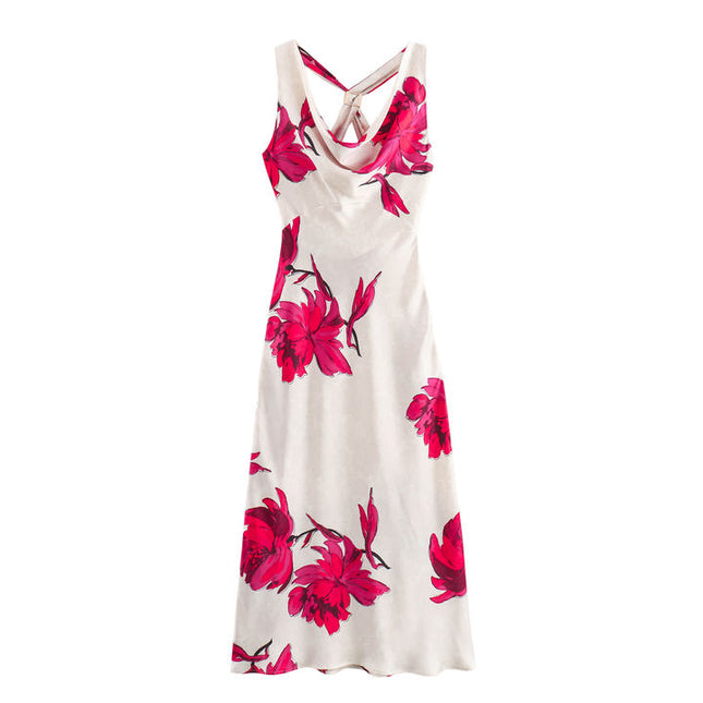 Floral Print Multi Color Shoulder Strap Sleeveless Casual Fashion Summer Dress for Women
