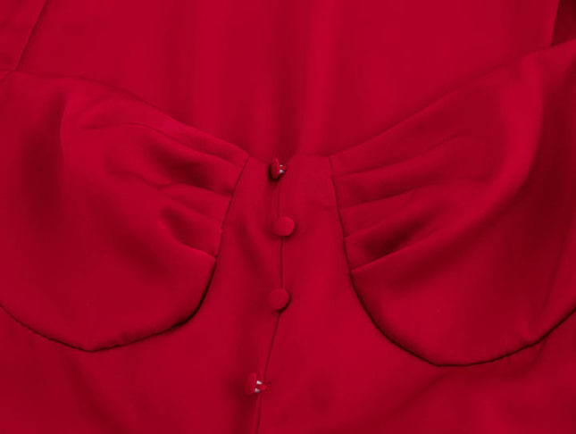 Square Collar Short Sleeve Buttons up Red Color Casual Fashion Oversize Maxi Dress for Ladies
