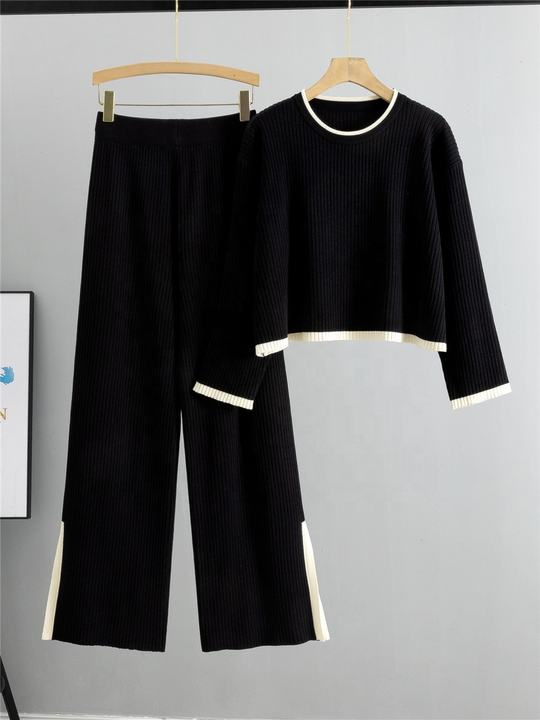 Knitted Set Women's Autumn Sweater Wide Leg Pants Two-piece Set