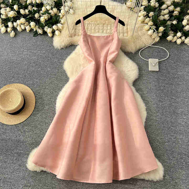 2024 New Design Sense Backless Retro Solid Color Women's Casual Dress Prom Dress