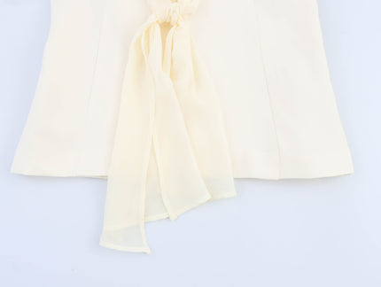Beige Color Bow Tie Long Sleeve Casual Fashion Blazer Jacket for Women