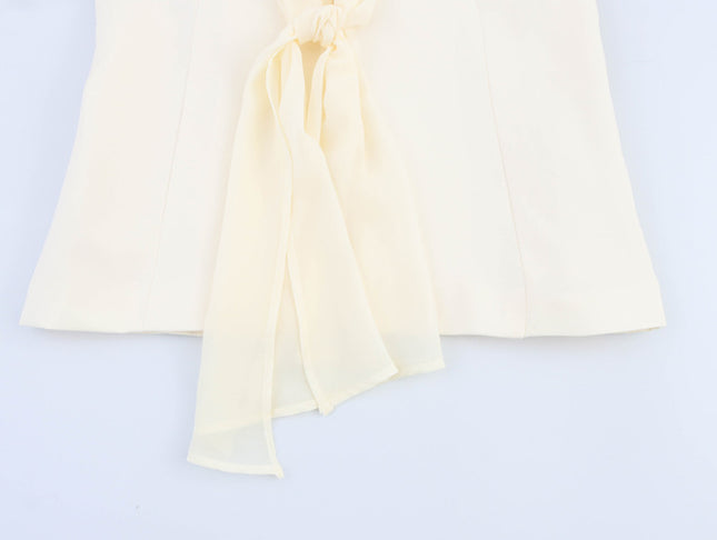 Beige Color Bow Tie Long Sleeve Casual Fashion Blazer Jacket for Women