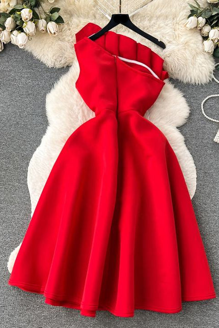 Wholesale Summer Temperament Backless Oblique Neck Single Shoulder Slim Slim Sleeveless Air Layer A-line Dress