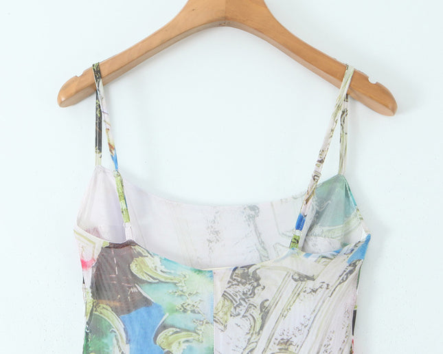 Spaghetti Strap Floral Print Multi Color Casual Fashion Summer Long slip Dress for Women