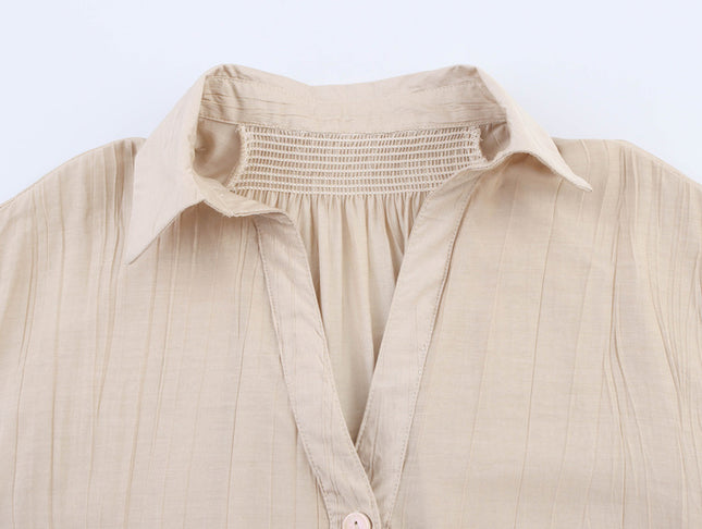 3 Colorway Solid Color Short Sleeve Turn Down Collar Buttons up Casual Fashion Tops Blouse for Women