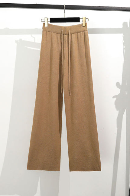 Fashionable Patchwork Loose Short Sleeved Sweater Top High Waist Slimming and Wide Leg Pants Two-piece Set