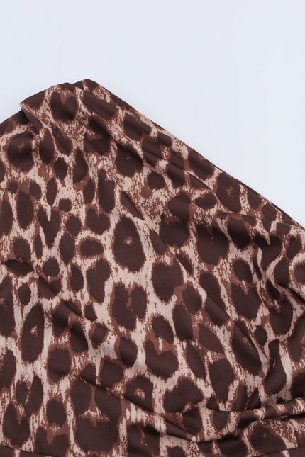 Animal Print Asymmetrical Design Brown Color Casual Fashion Summer Long Dress for Women