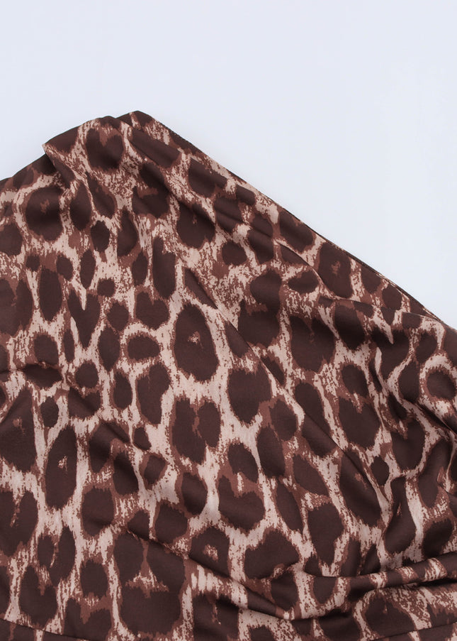 Animal Print Asymmetrical Design Brown Color Casual Fashion Summer Long Dress for Women
