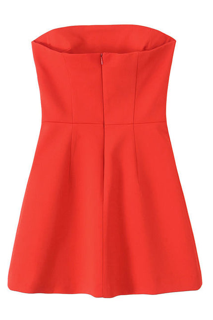 Strapless Red Color Zipper Fly Hot Sale Casual Fashion Mini Dress for Women