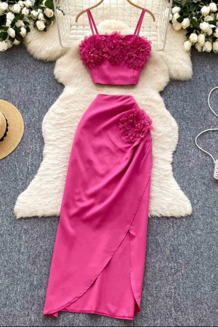 Holiday Style Set for Women's Summer Wear New Top and High Waist Skirt Fashionable Two Piece Set