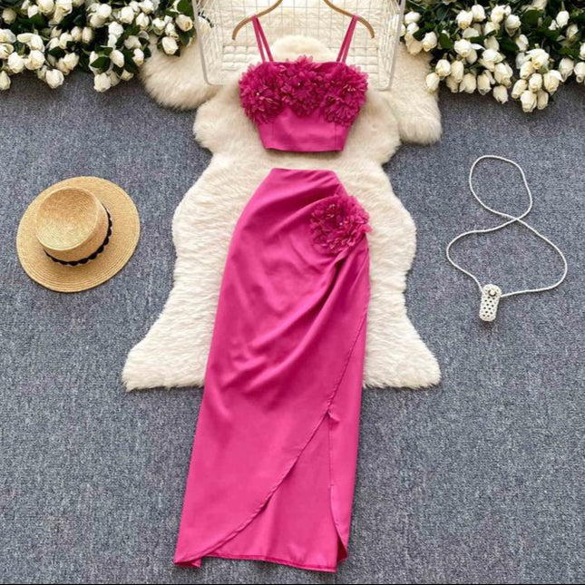 Holiday Style Set for Women's Summer Wear New Top and High Waist Skirt Fashionable Two Piece Set