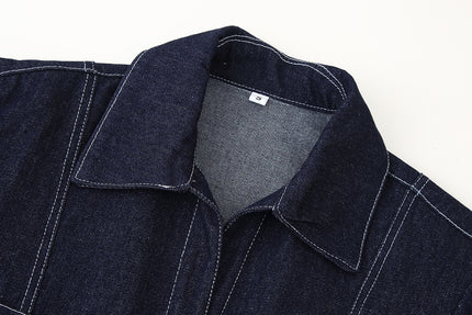 Turn Down Collar Single Breasted Short Sleeve Denim Blue Color Casual Fashion Jeans Tops Blouse for Women