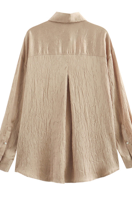 Turn Down Collar Long Sleeve Khaki Color Buttons up Casual Fashion Tops Blouse for Women