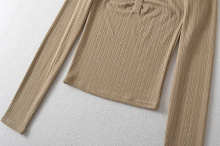 5 Colorway Solid Color square Collar Long Sleeve Front Pleated Casual Fashion Women t Shirt