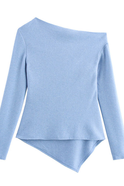 3 Colorway Solid Color Long Sleeve Asymmetrical Design Casual Fashion Tops Blouse Shirts for Women
