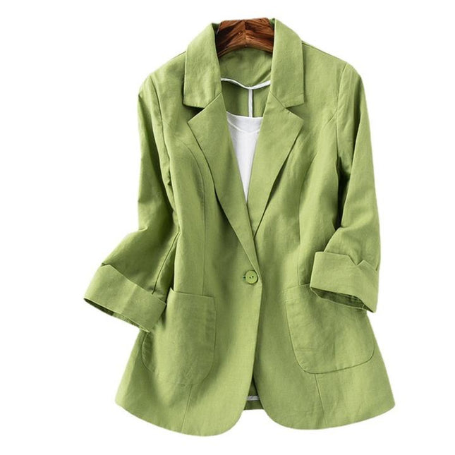 New Arrival Single Button Plus Size Casual Blazers Ladies Cotton Linen Women