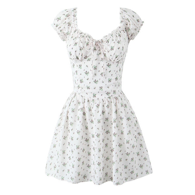 2 Colorway Floral Print square Collar Hot Sale Casual Fashion Mini Dress for Ladies