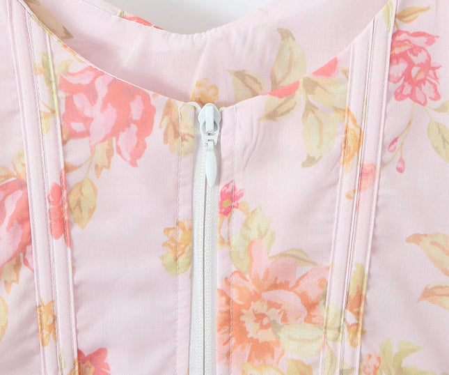 Floral Print Shoulder Strap Front Lace up Casual Fashion Cotton tank Top for Women