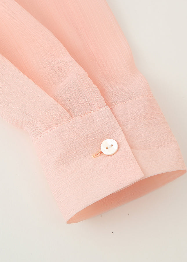 Turn Down Collar pink Color Long Sleeve Buttons up Casual Fashion Tops Blouse for Women